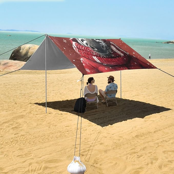 ALAZA Christmas Zebra Beach Tent Sun Shelter UPF50+ Protection Beach Shade Canopy w/ 4 Sandbags for Outdoor Camping Fishing Backyard Fun Picnic 10x9 ft