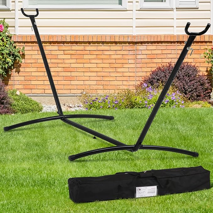 Double Hammock with Space Saving Steel Stand 400 lb Capacity Portable Hammock Frame Stand Heavy Duty for 9 to 13Feet Hammocks Carry Bag Included
