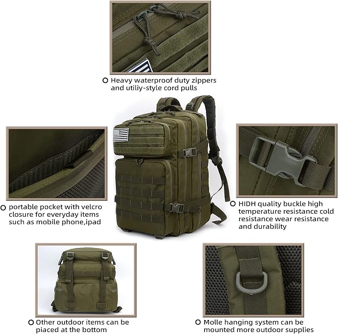 Lovelinks21 Hiking Assault Backpack Waterproof Motorcycle Backpack Bug Out Pack Rucksack for Outdoor Hiking