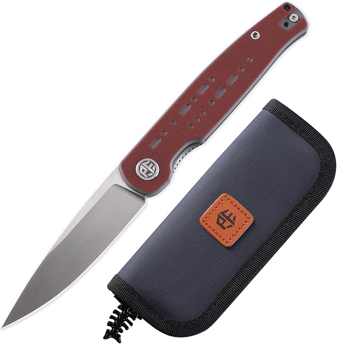 Petrified fish PFE07 Morse Pocket Knife3.31 154CM Satin Blade 3oz G10 Handle Front Flipper Liner lock Folding knife (Red Satin)
