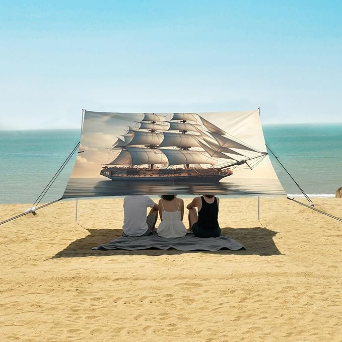 Beach Canopy with Windproof Ropes &amp Sandbags Beach Tent Sun Shade Sun Shelter for Camping Trips Fishing Backyard Fun or Picnics Sailing Boat