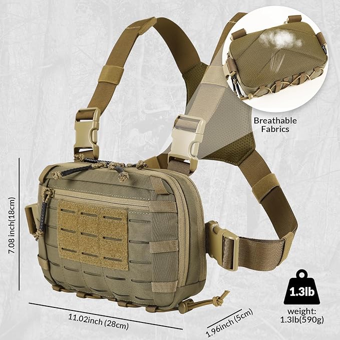 Tactical Chest Pack EDC Chest Bag 2L Utility Molle Chest Rig Pouch with CCW Compartment Adjustable Strap Outdoor