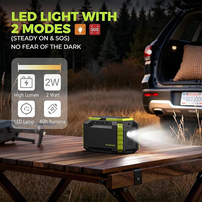 MARBERO Portable Power Station 150Wh Camping Solar Generator Laptop Charger Power Bank with AC Outlet 110V 150W Peak with 4*USB 4*DC Ports LED Flashlights for CPAP Home Camping Hurricane Emergency
