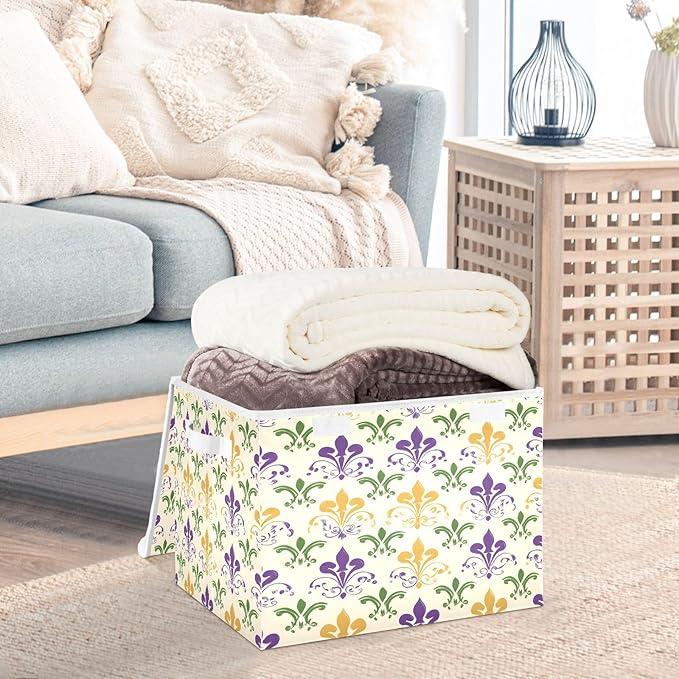 Graffiti Mardi Gras Logo Pattern Foldable Storage Baskets Fabric Boxes with Handle Organizers with Flip-Top Lids Storage Bins for Home Bedroom Office