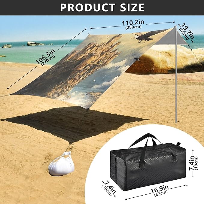 ALAZA Eagles Castle Art Beach Tent Sun Shelter Portable Canopy Sunshade for Outdoor Camping Picnics Backyard Fun 10x9 ft