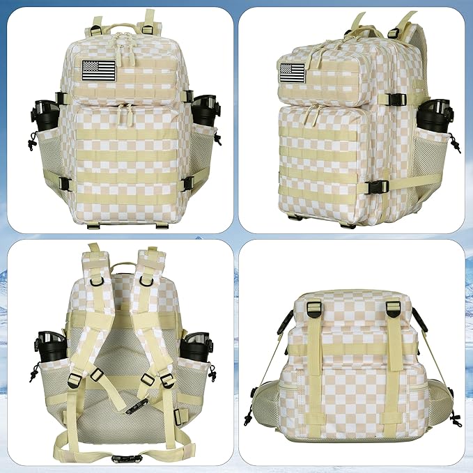 Lovelinks21 45L Tactical Assault Backpack 3 day assault pack with Molle Waterproof backpack Rucksack for Tactical Backpacks (Beige Plaid)