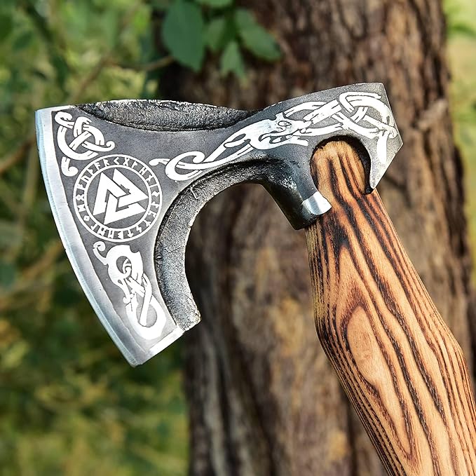 SS SMART &amp SHARP SPORTS INC Custom Handmade High Carbon Steel Viking Axe Real HatchetGift for hIm17.5 inches SS-17602 (Medieval Axe)