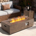 2-Piece 42 Rectangular Propane Fire Pit for Outside Patio with Hidden Tank Table 50000 BTU Fireplaces with Glass Wind Guard Lid Glass Rocks Cover(Walnut Wood Grain)