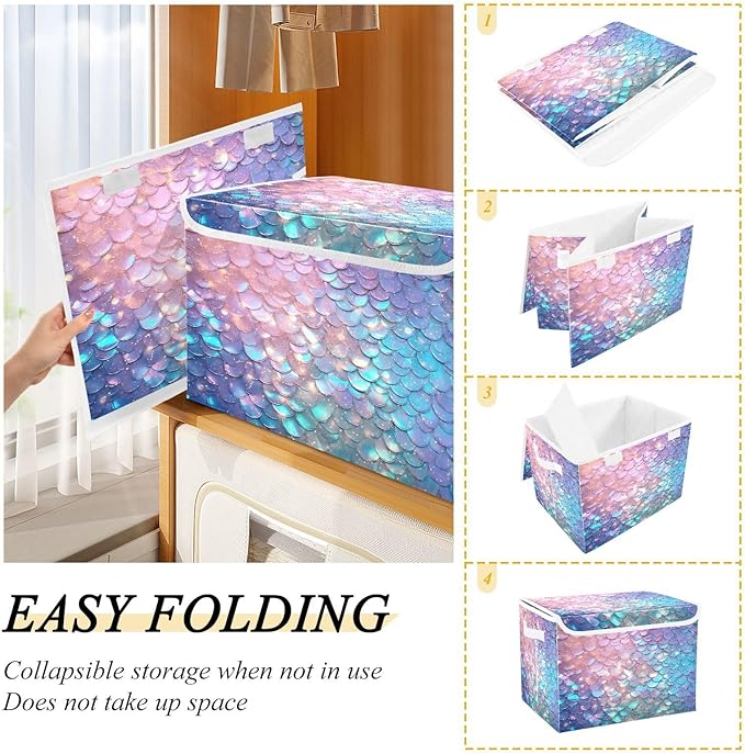 Fish Scale Gradient Glitter Decoration Sequins Blue Storage Containers with Lids Foldable Closet Organizer Lids for