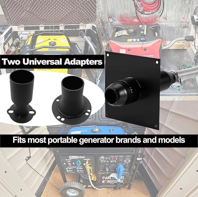 Generator Exhaust Extension Kit Generator Muffler Silencer Kit All-in-One Kit w/Heat Insulated Thru-Wall Plate 2x Universal Adapter for Most Portable Generators 55% Noise Reduced
