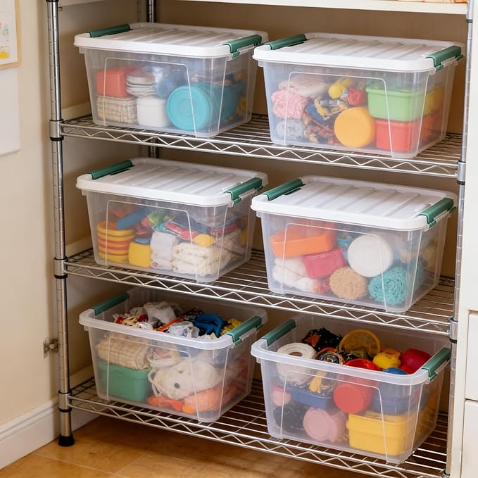 Xyskin 6-Pack 20 Quart Plastic Storage Boxes Latching Storage Bin Box Clear