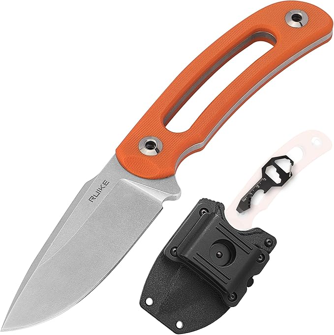 Ruike Survival Hunting EDC Fixed Blade Knife With SheathSmall Lightweight14c28n Full-Tang Bushcraft BowieTactical Camping Gear For MenDefense Top Horizontal Stainless SteelCarry Kydex Blet F815