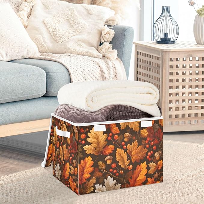 Collapsible Storage Bins with Lids Decorative Fabric Storage Cubes Closet Organizer and Storage Basket Boxes Containers for Clothes Box Chest Nursery Folding Rectangle Fall Maple Leaves