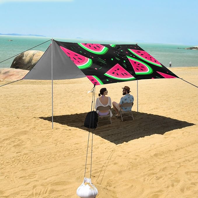ALAZA Watermelon on Black Beach Tent Sun Shelter Portable Canopy Sunshade for Outdoor Camping Picnics Backyard Fun 10x9 ft