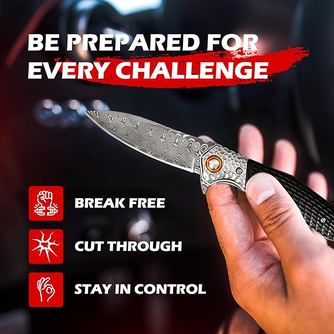 Mini Katana Premium &amp Unique Damascus Pocket Knife - Unmatched Sharpness 67-layer VG10 Steel &amp Durability with Clip Leather Sheath - Ideal for Everyday Use &amp Hunting