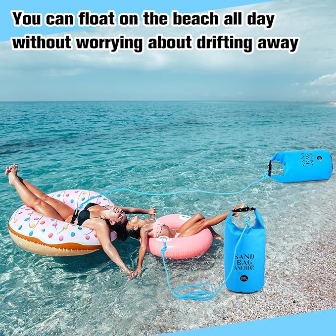 ShinyRelief 2 Set 10L/20L Sand Anchor Bags 2 in 1 PWC Kayak Anchor Kit for Float with Adjustable Straps Waterproof Dry Bags for Kayak Boat Pool Beach Floats Inflatables Water Sports