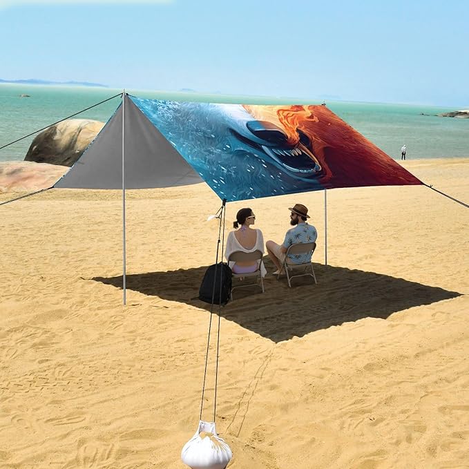 ALAZA Ice Fire Wolf Beach Tent Sun Shelter Portable Canopy Sunshade for Outdoor Camping Picnics Backyard Fun 10x9 ft