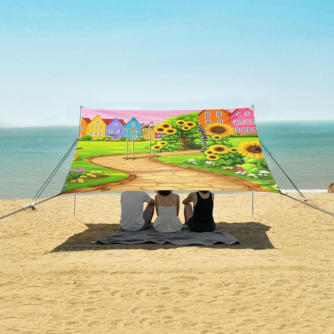 Beach Canopy with Windproof Ropes &amp Sandbags Beach Tent Sun Shade Sun Shelter for Camping Trips Fishing Backyard Fun or Picnics Landscape