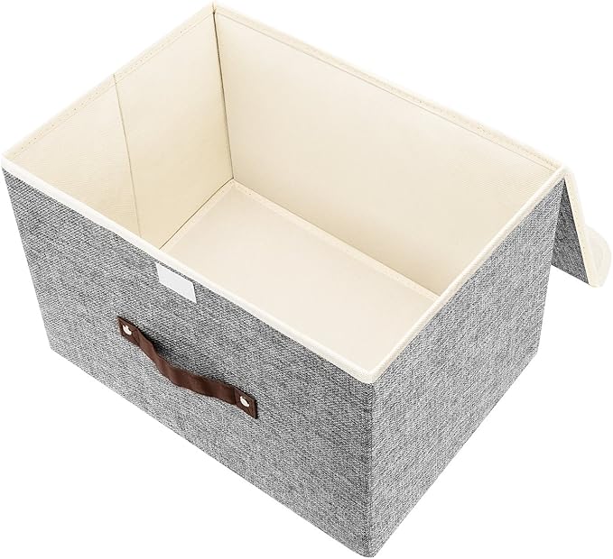 TYEERS Collapsible Storage Boxes Washable Fabric Storage Bins with Lids 14.9x9.8x9.8 inches 2 Pack Gray