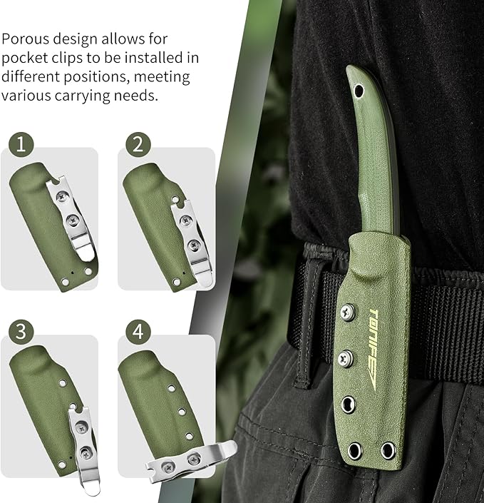 TONIFE Nova 2.68'' Blade Mini Neck Knife Full Tang Fixed Blade Knife with Kydex Sheath and Adjustable Paracord Lanyard for Camping Outdoor Survival Tool (Green+Grey Titanium)