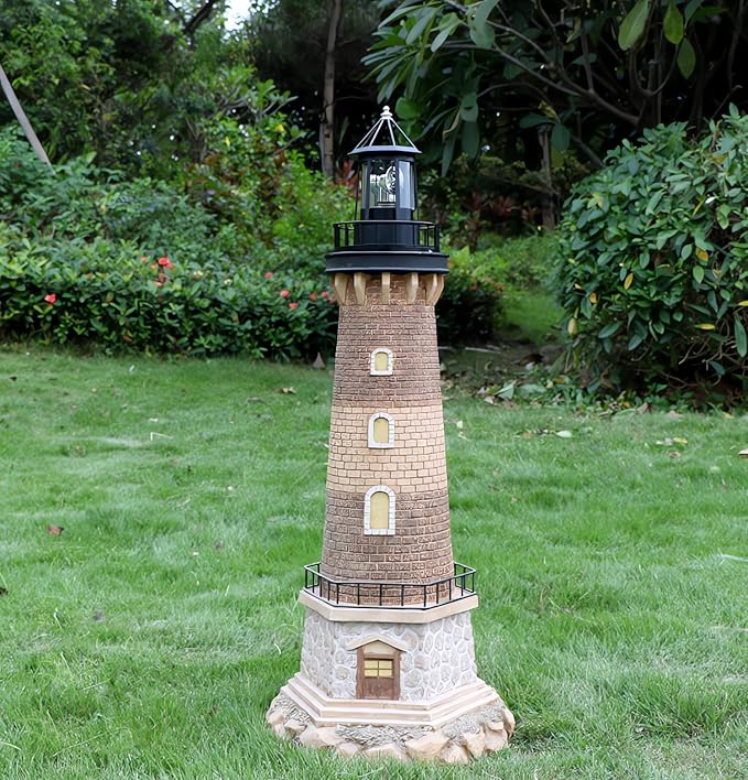 Solar Lighthouse Rotating Light - 360 Degree Light Houses Lamp For Yard IP65 Waterproof Durable Lighthouse Lamps Towers Statue Lights For Outdoor Garden Pathway Patio (Black -Large - Style B)