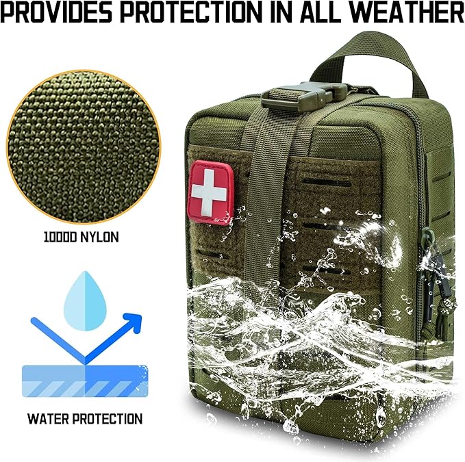 Molle Ifak Pouch Rip Away Molle Tactical Medical Pouch Empty First Aid Kit Bag for Duty Belt (2 Pack-Green)