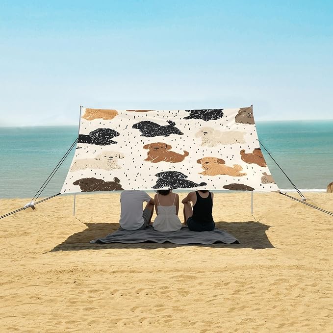 ALAZA Polka Dot Dog Pattern Beach Tent Sun Shelter Portable Canopy Sunshade for Outdoor Camping Picnics Backyard Fun 10x9 ft