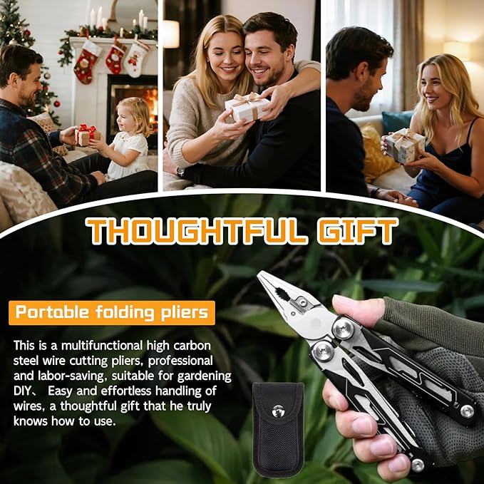 28-in-1 Multitool Pliers with ScissorsSaw ScrewdriversRope CuttersCan OpenerFileCarrying PouchStainless Steel Pocket Multi-Tool Ideal for Camping Survival Toolkit and Gift for him