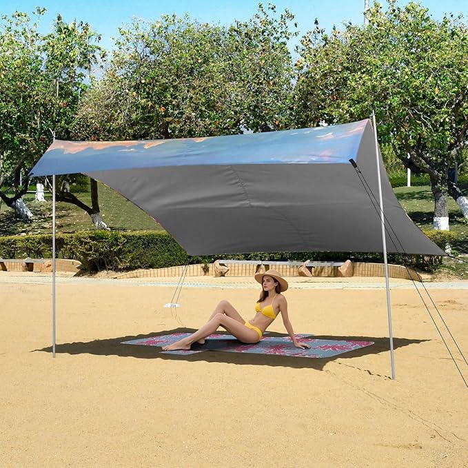ALAZA Field of Tulips Beach Tent Sun Shelter Portable Canopy Sunshade for Outdoor Camping Picnics Backyard Fun 10x9 ft