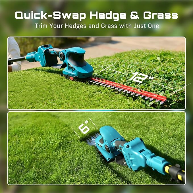 SEESII Cordless Pole Chainsaw Hedge Trimmer Pruning Shears 4000mAh Battery Powered Extendable Garden Tool Kit for Outdoor Use Electric Long Reach Saw Hedge and Grass Trimmer Pruner for Yard Care