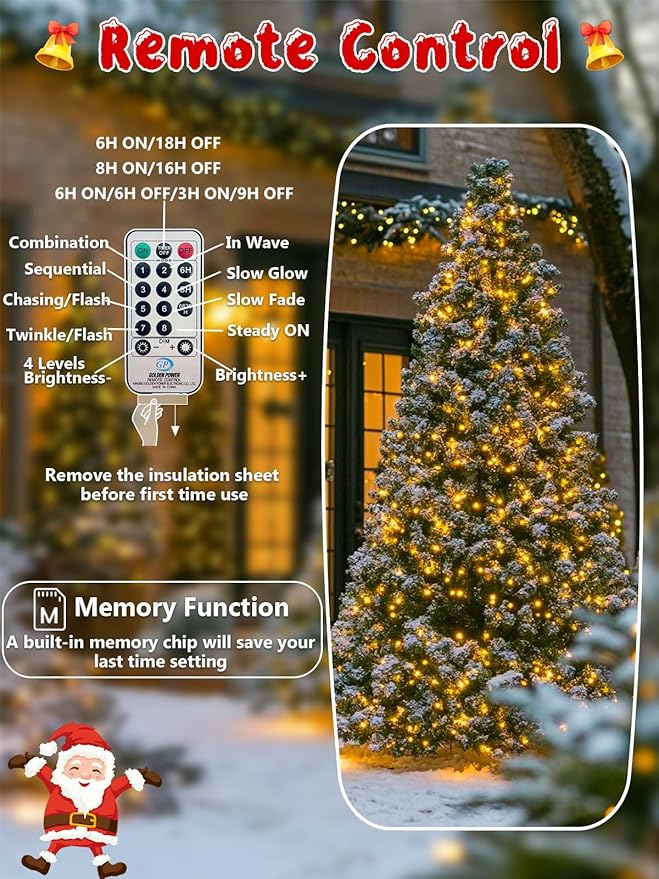 100FT 2000 LED Christmas Cluster Lights Firecracker String Lights with Remote &amp 8 Modes &amp Timer Waterproof Fairy Twinkle Light Plug in for Indoor Outdoor Party Yard Xmas Tree Decoration War