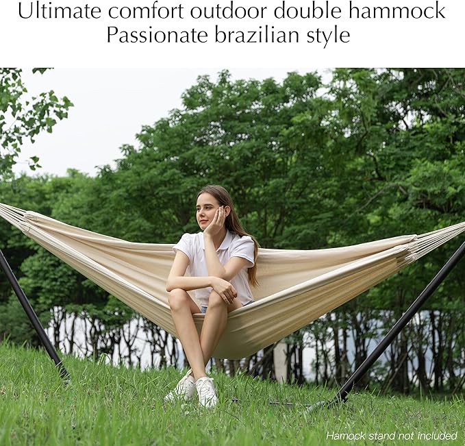 PNAEUT Double Hammocks for Outside Replacement Outdoor Tree Hammock for Indoor Patio Porch Garden (Beige Medium)