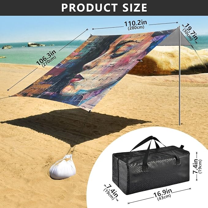 ALAZA Music Notes Women Beach Tent Sun Shelter UPF50+ Protection Beach Shade Canopy w/ 4 Sandbags for Outdoor Camping Fishing Backyard Fun Picnic 10x9 ft