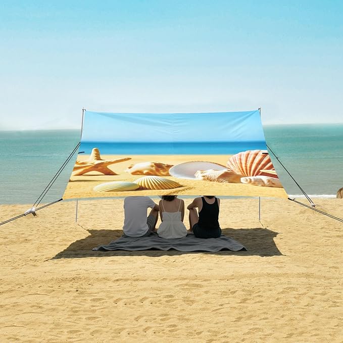 Beach Canopy with Windproof Ropes &amp Sandbags Beach Tent Sun Shade Sun Shelter for Camping Trips Fishing Backyard Fun or Picnics Beach