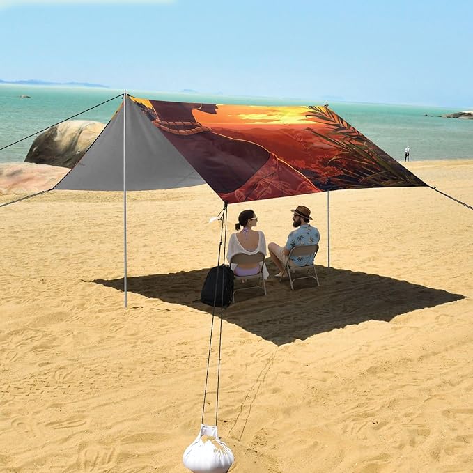 ALAZA Cartoon Beautiful African Woman Sunset Palm Tree Beach Tent Sun Shelter Portable Canopy Sunshade for Outdoor Camping Picnics Backyard Fun 10x9 ft