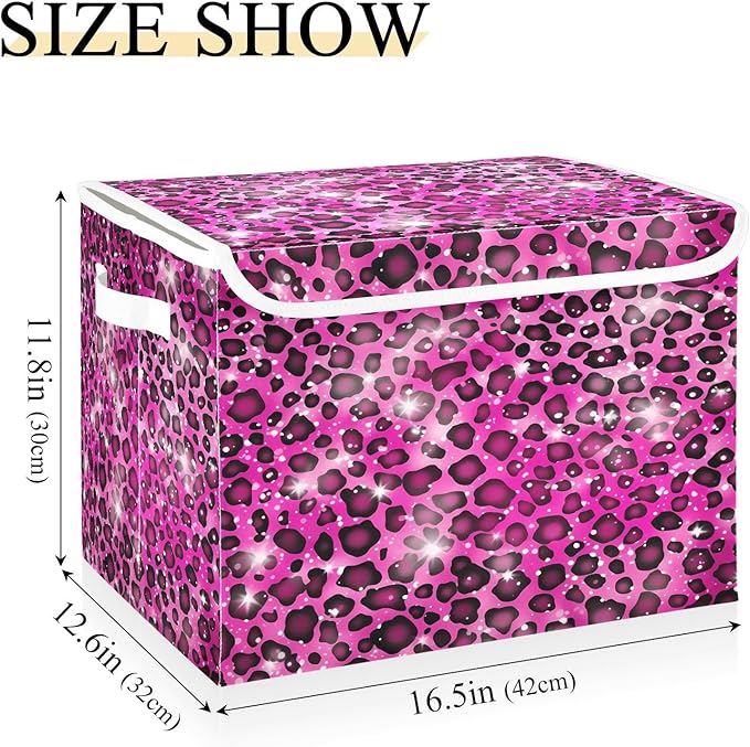 Leopard Gradient Glitter Decoration Sequins Peach Purple Storage Box with Lid Stackable Fabric Storage Large Storage Bins