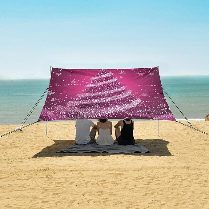 ALAZA Purple Christmas Tree Beach Tent Sun Shelter Portable Canopy Sunshade for Outdoor Camping Picnics Backyard Fun 10x9 ft