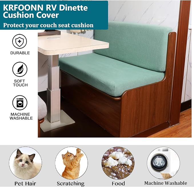 KRFOONN RV Dinette Cushion Covers Stretch Camper Cushions Cover Replacement Couch Cushion Slipcovers Washable Loveseat Slipcovers for Travel Trailer Couch (2 Backrest Cover &amp 2 Bench Cover Green)