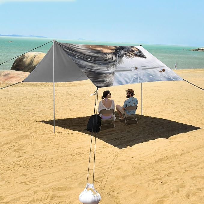 ALAZA Dog Beach Tent Sun Shelter UPF50+ Protection Beach Shade Canopy w/ 4 Sandbags for Outdoor Camping Fishing Backyard Fun Picnic 10x9 ft