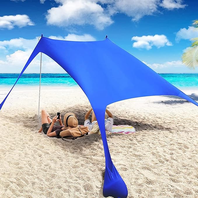 YUEWO Beach Canopy Sun Shade with UPF 50+ UV Protection Beach Tent Sun Shelter with Sandbags Poles and Ground Pegs Anti-Wind Ropes Outdoor Pop Up Tent for Camping Backyard and Picnics
