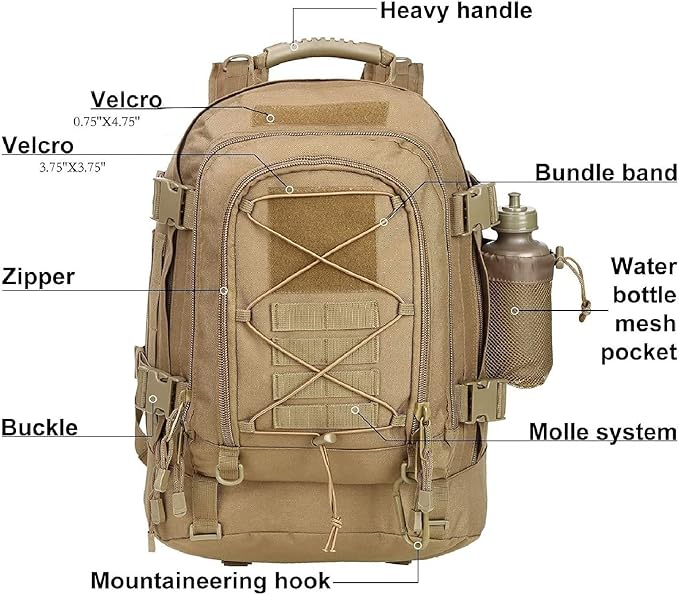 APLUSH Large Tactical Backpack for MenOutdoor Waterproof Rucksack for Travel WorkCampingHuntingHikingSportsBlack aOne Size