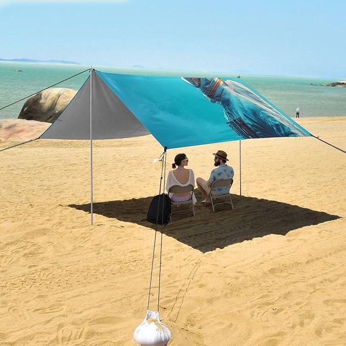 Cool Astronaut Beach Tent Sun Shelter Set UPF50+ UV Protection 10.5 x 9.19 FT Camping Shade Canopy with Sandbags Sand Anchors Carrying Bag and Others
