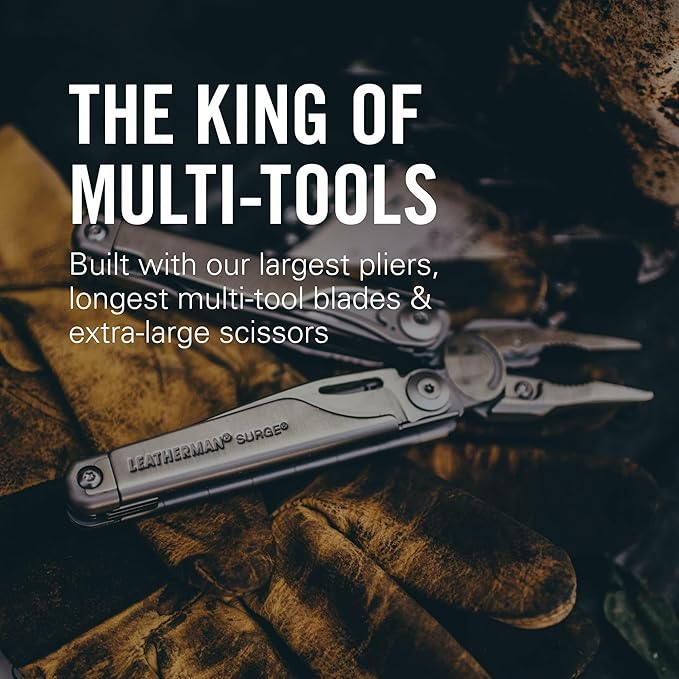 LEATHERMAN Surge - Heavy-duty multipurpose multi-tool with 21 tools including full-size lockable blades regular and needlenose pliers and wire cutters DIY tool made in the USA in stainless steel