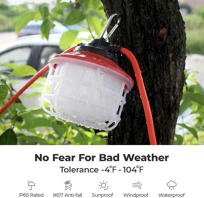 Construction String Lights: 100FT 3 Prong 150W Linkable Super Bright LED String Lights for Construction Sites Temporary Jobsite IP65 Waterproof 18AWG Wire Work Light with Cage