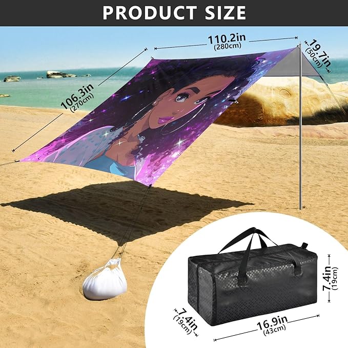 ALAZA African Woman Starry Sky Beach Tent Sun Shelter Portable Canopy Sunshade for Outdoor Camping Picnics Backyard Fun 10x9 ft