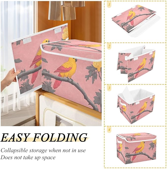 Storage Cube with Lid Elegant Parrot Print 16.5×12.6×11.8 IN Collapsible Large Capacity Foldable Storage Basket Bin Organizer