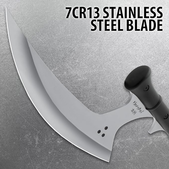 Honshu Thrusting Axe | 12 7Cr13 Stainless Steel Blade | Weight-Reducing Through-Holes | Injection-Molded Handle | Well-Balanced Construction | Includes Premium Leather Sheath | Overall 35 1/4