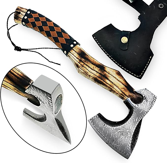 Custom Handmade Carbon Steel Viking Tomahawk Hatchet Bearded Leather Wrapped Handle Axe