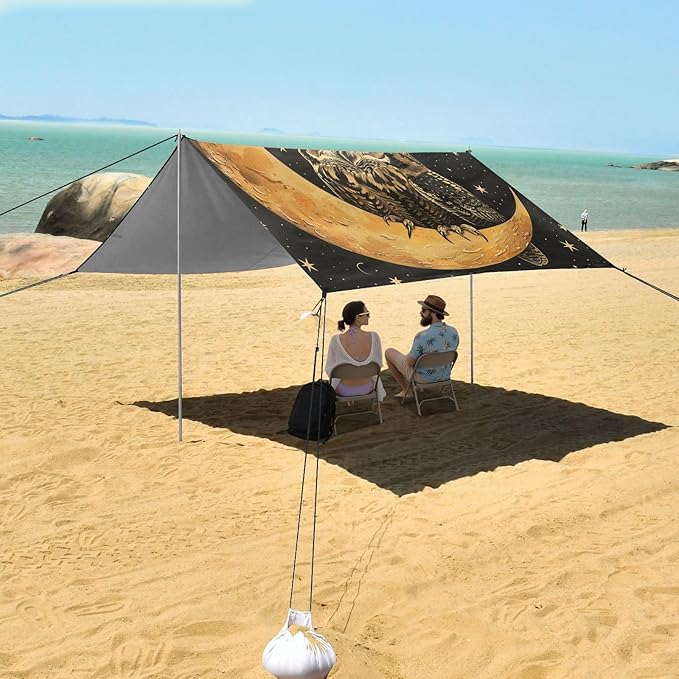 ALAZA Owl on The Moon Beach Tent Sun Shelter Portable Canopy Sunshade for Outdoor Camping Picnics Backyard Fun 10x9 ft