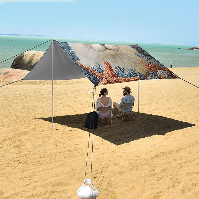 ALAZA White Cat Coral Beach Tent Sun Shelter Portable Canopy Sunshade for Outdoor Camping Picnics Backyard Fun 10x9 ft